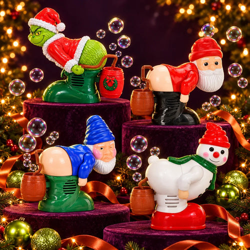 Grinch, Papá Noel, Gnomo azul y Muñeco de nieve lanzaburbujas.