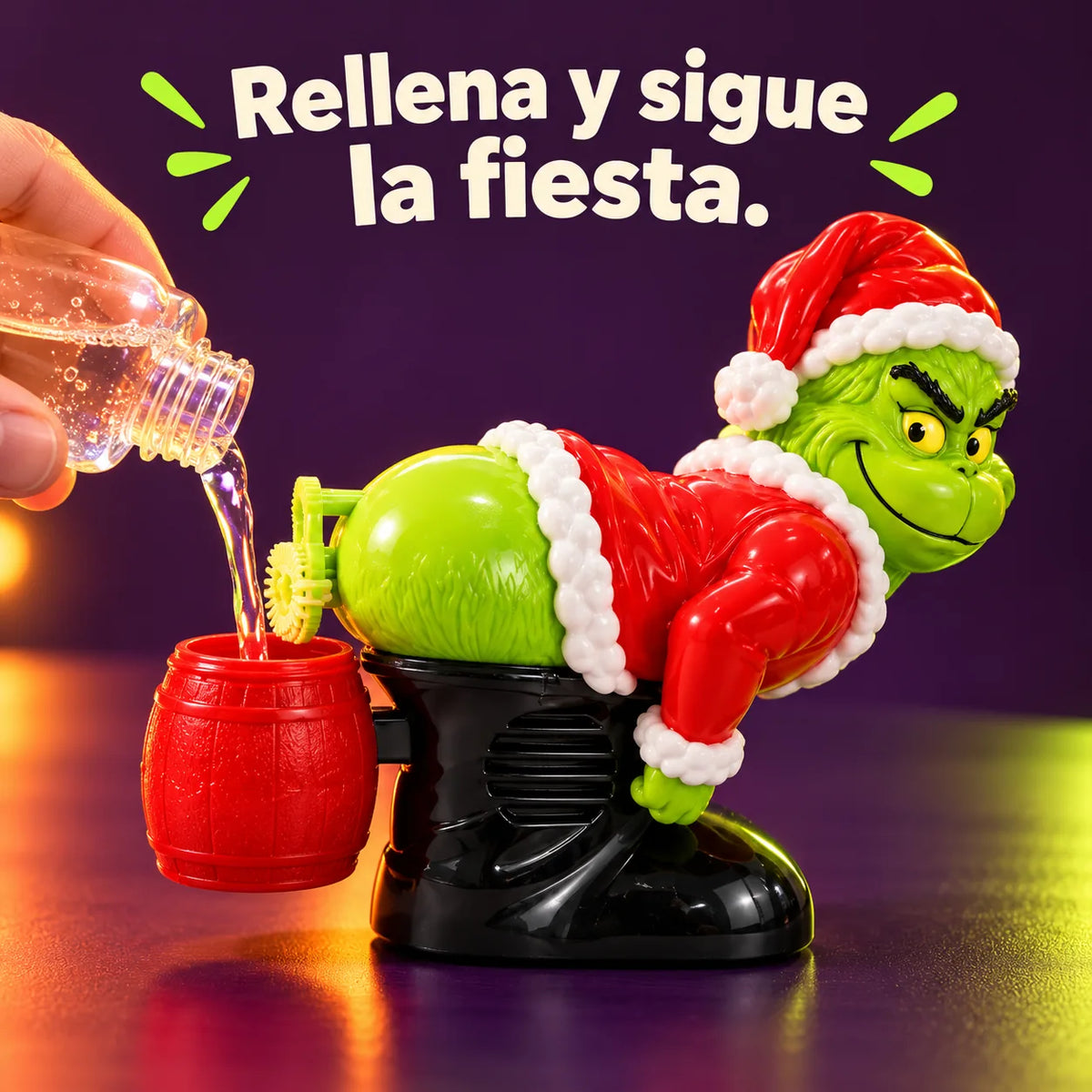 Recarga del depósito rojo con solución para burbujas.
